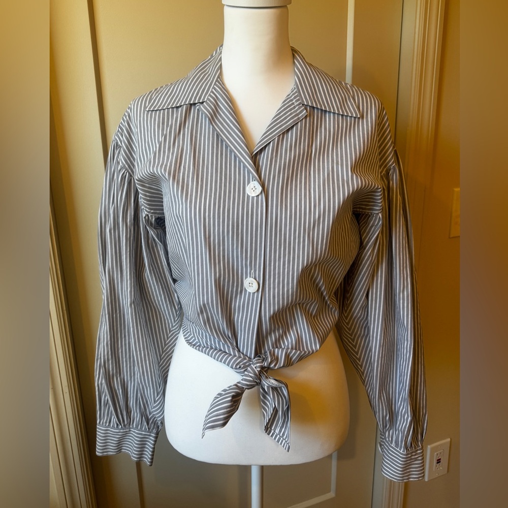 Chelsea Mak Striped Button-Up Tie-Front Blouse
#chelseamak